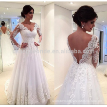 Hot Sale V Neckline Backless Tulle Lace Wedding Dress 2016 Long Sleeve